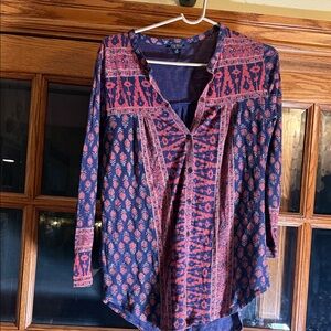 Lucky Brand Navy and Red Boho Blouse